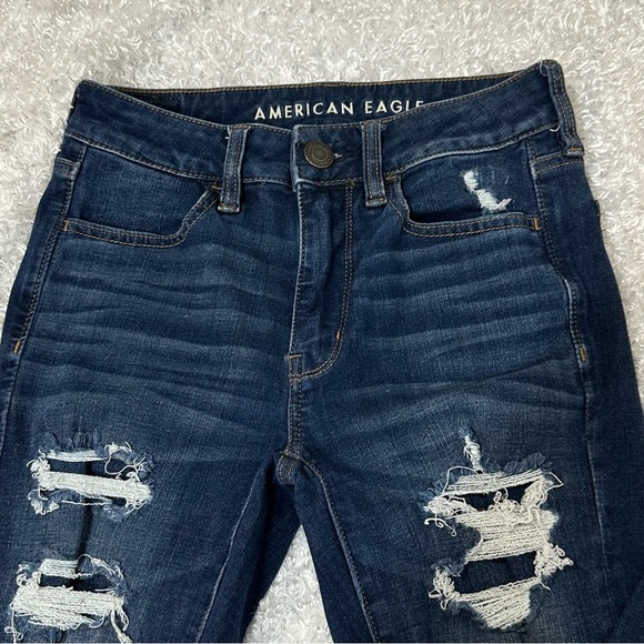 AEO Next Level Stretch Hi-Rise Jegging Distressed Shredded Jeggings Size 2 Long - Picture 4 of 8